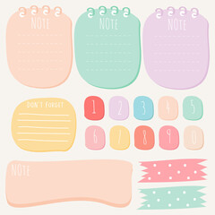 Sticky note set. Cute paper notes. Stationary set. Scrapbook notes and cards.Printable planner stickers. To Do List note. Template for your message. Decorative planning element. Vector illustration.