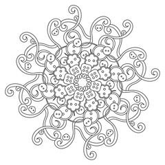 Coloring book for adults and older children. Mandala, Sewing buttons . Doodle hand drawn Vector