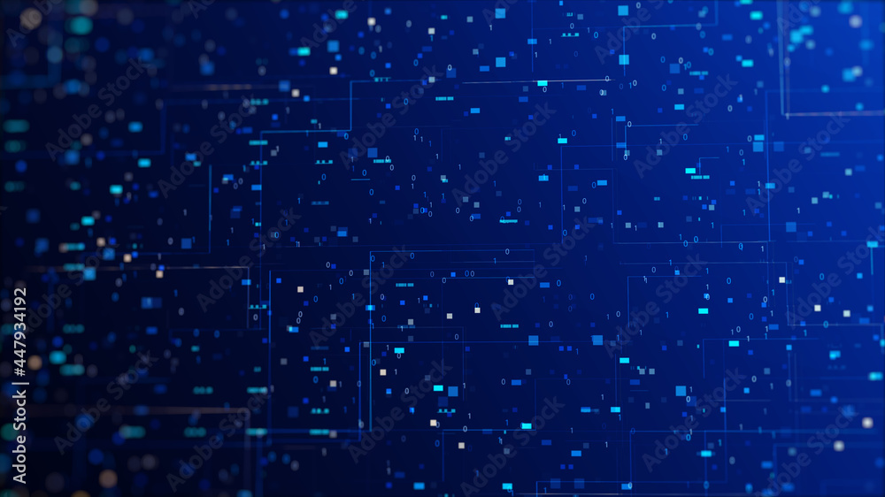Fototapete Numbers 01 square fractions and small colored lines with dark blue background. concept technology digital big data abstract internet network.