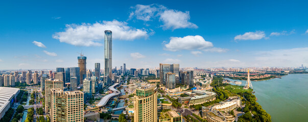 Aerial panoramic view of the skyline of Suzhou Lake East Financial Center