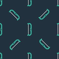 Line Medieval bow icon isolated seamless pattern on black background. Medieval weapon. Vector