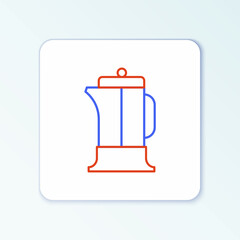 Fototapeta premium Line French press icon isolated on white background. Colorful outline concept. Vector