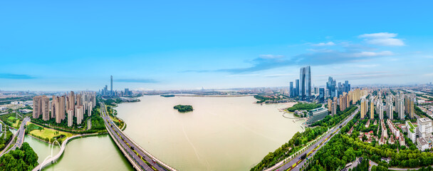 Aerial photography of Suzhou city architecture landscape skyline panorama