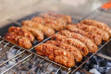 meat on the grill, skewers with meat	