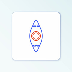 Line Kayak and paddle icon isolated on white background. Kayak and canoe for fishing and tourism. Outdoor activities. Colorful outline concept. Vector