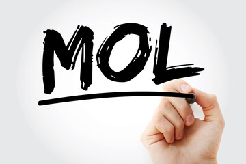 MOL - Middle of Life acronym with marker, business concept background