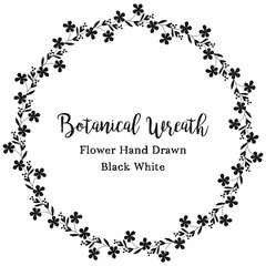 Botanical Wreath Frame Vector black and white border, Circle, Illustration Hand Drawing