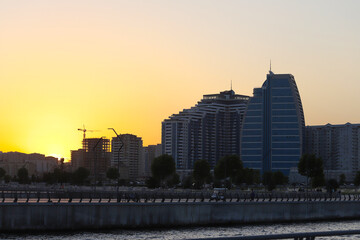 Fototapeta premium Baku. Azerbaijan. 07.04. 2020. Sunset on the boulevard of the White City.