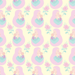 Happy Mother's Day pattern. Beautiful of a mother and daughter