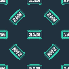 Line Digital alarm clock icon isolated seamless pattern on black background. Electronic watch alarm clock. Time icon. Vector