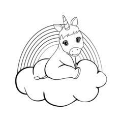 Cute cartoon unicorns Coloring book page Vector illustration, Children background, Coloring page unicorn