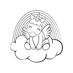 Cute cartoon unicorns Coloring book page Vector illustration, Children background, Coloring page unicorn