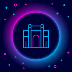 Glowing neon line India Gate in New Delhi, India icon isolated on black background. Gate way of India Mumbai. Colorful outline concept. Vector