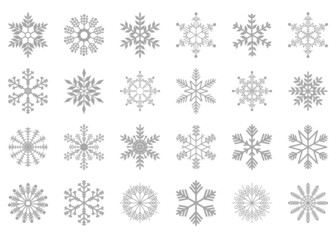 Set of Christmas and New Years snowflakes in gray. Elements for design. Vector illustration isolated on white background
