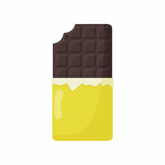 A bitten chocolate bar in cartoon style isolated on white background. Vector illustration