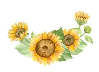 Sunflowers, flower arrangement for Sunflower products, Harvest Festival, Thanksgiving Day. Watercolor clipart