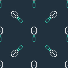 Line Shovel icon isolated seamless pattern on black background. Gardening tool. Tool for horticulture, agriculture, farming. Vector