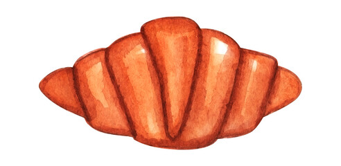 French croissant. Hand drawn watercolor illustration isolated on a white background.
