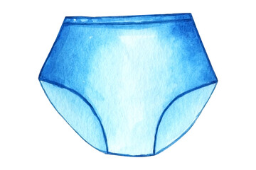 Blue watercolor high waist panties. Watercolor handmade drawing. Isolated on white