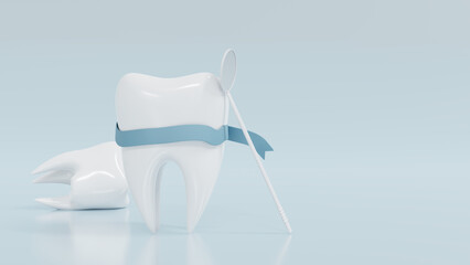 Dental care, Dental Implants surgery concept, dentistry denture, Dental denture on green background. 3D render. 
