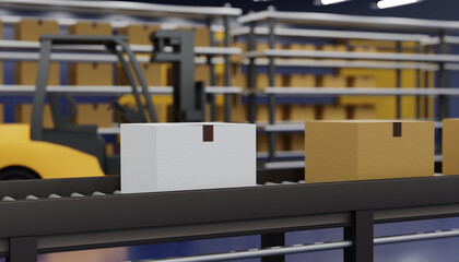 Logistic warehouse transport system delivery concept, Logistics package in warehouse storage, Export industry. 3d render.