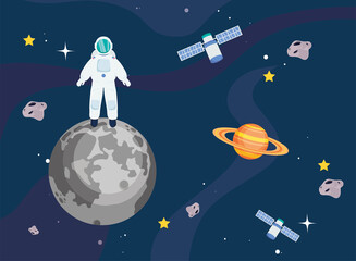 Astronaut on moon saturn and satellites