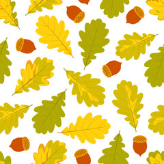 Autumn pattern of oak leaves and acorns.