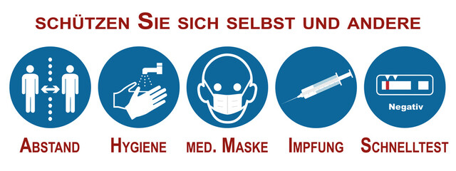 Hinweisschilder mit Schutzmaßnahmen gegen covid-19.
