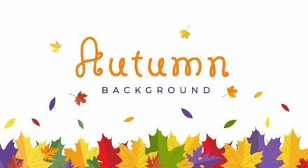 Autumn Frame with colorful blowing maple leaves isolated on white background. Flat style vector illustration. Fall border background design template for card, banner, poster, sale, leaflet, flyer etc.