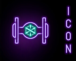 Glowing neon line Cosmic ship icon isolated on black background. Colorful outline concept. Vector