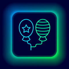 Glowing neon line Balloons with ribbon icon isolated on black background. Happy Easter. Colorful outline concept. Vector