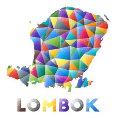 Lombok - colorful low poly island shape. Multicolor geometric triangles. Modern trendy design. Vector illustration.