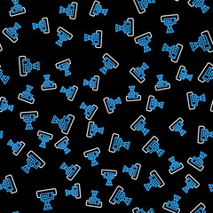 Line Airport control tower icon isolated seamless pattern on black background. Vector