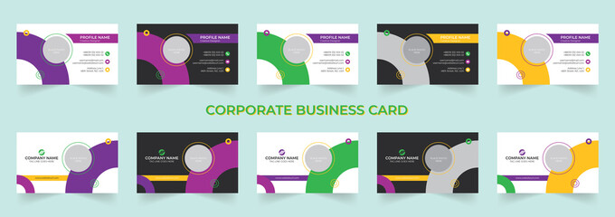 Creative modern simple minimal Yellow Purple Green Magenta Gray Bundle print-ready vector Business card