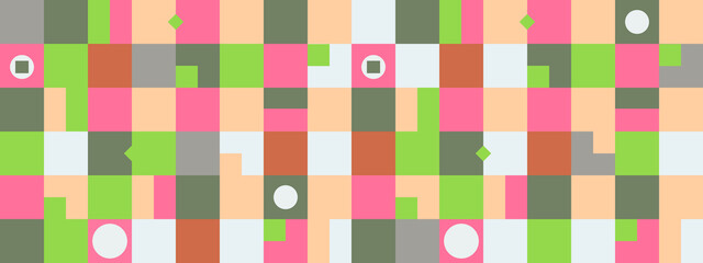 Minimalistic geometric seamless pattern with simple shapes. Abstract Scandinavian style template for web banner, business presentation, branding pack, print, wallpaper, poster. Illustration.