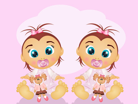 illustration of baby female twins
