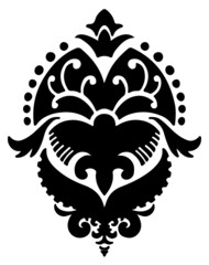 Damask flower with leaves, floral silhouettes