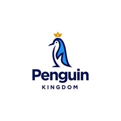 penguin emperor logo concept, blue penguin line with gold crown icon 