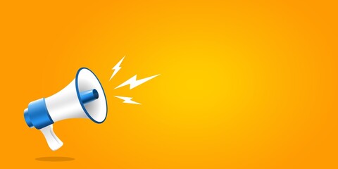 3d realistic style megaphone vector Illustration on long banner background, concept of join us, job vacancy and announcement in modern flat cartoon style design 