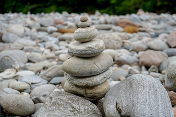Fototapeta na wymiar Close up of stacked pebbles 