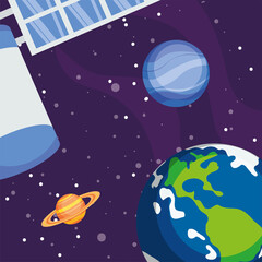 Naklejka premium satellite earth saturn and neptune