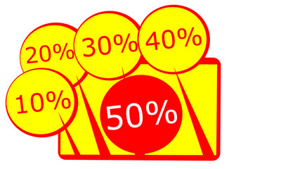 Plate with various discounts of 10 20 30 40 and 50 percent for promotions and offers for events, stores and departments