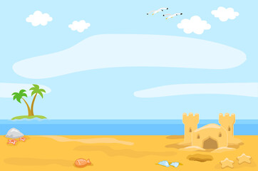Fototapeta na wymiar Sandy beach scenery in summer, seamless vector illustration