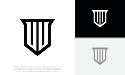 Initials VV. UU logo design. Initial Letter Logo. Shield logo.	