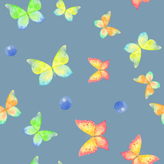 seamless pattern of beautiful butterflies illustration on blue background