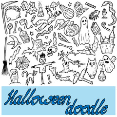 Obraz premium hand drawn halloween illustrations in ddodle style