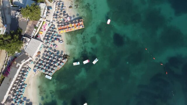 Beautiful seascape. Beach on coast of Ionian Sea in Albania, View from drone