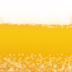 Fototapeta na wymiar Beer background. Craft lager splash. Oktoberfest foam. Gold menu design. Froth pint of ale with realistic bubbles. Cool liquid drink for bar. Orange bottle for oktoberfest foam.
