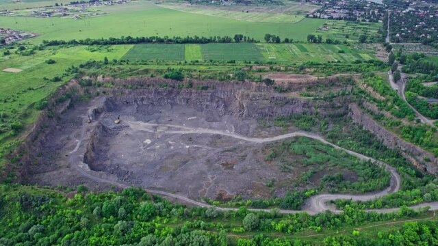 Aerial view of an open mine pit