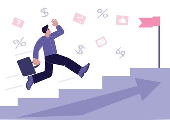 Fast career and career advancement. Flat vector illustration.